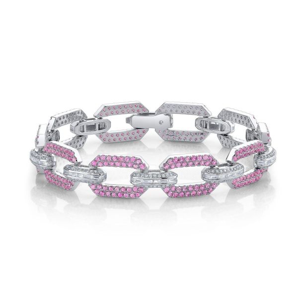 PINK SAPPHIRE & DIAMOND PAVE FLAT GEO LINK BRACELET