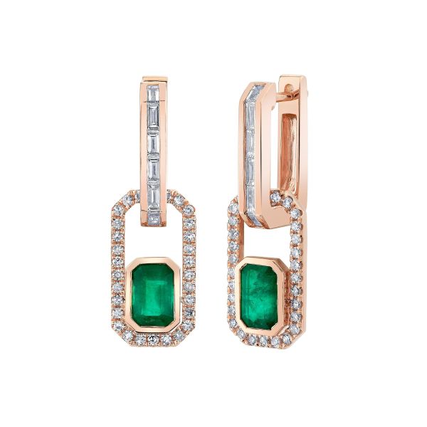 EMERALD & DIAMOND HALO LINK EARRING