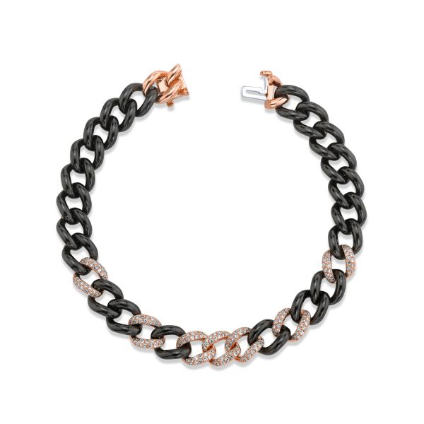 DIAMOND 7 PAVE & BLACK CERAMIC MEDIUM LINK BRACELET