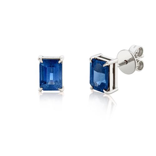 BLUE SAPPHIRE EMERALD CUT STUDS, 3-4cts