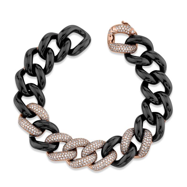 DIAMOND 6 PAVE BLACK CERAMIC JUMBO LINK BRACELET