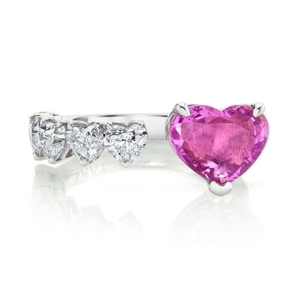 FLOATING PINK SAPPHIRE HEART & DIAMOND RING