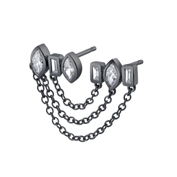 MIXED DIAMOND DUO CHAIN LINK STUD