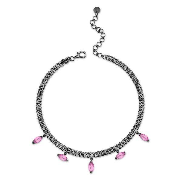 PINK SAPPHIRE MARQUISE DROP MINI LINK NECKLACE