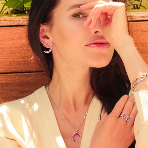 Pink Sapphires & Diamond Pendant Pink Caelum