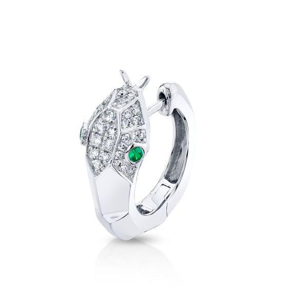 DIAMOND & GREEN GARNET SNAKE HUGGIE SINGLE