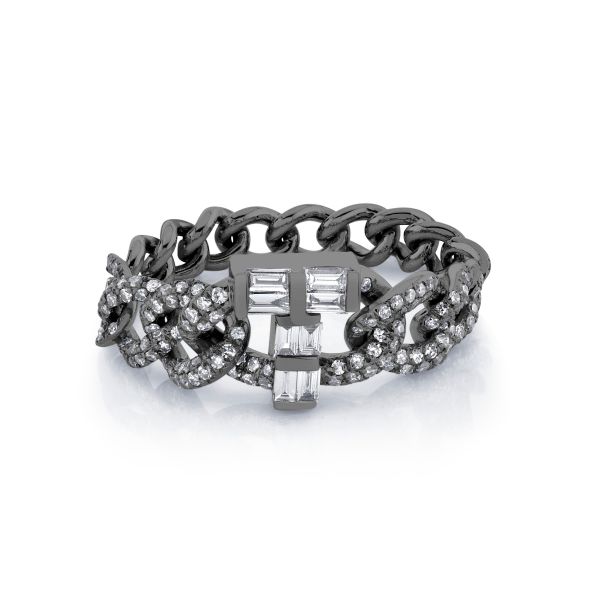 DIAMOND BAGUETTE PERSONALIZED INITIAL GRADUAL LINK RING