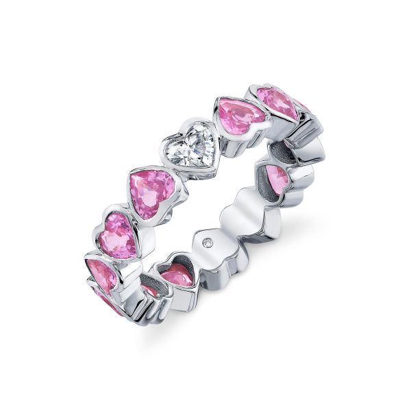 PINK SAPPHIRE & DIAMOND BEZEL HEART BAND