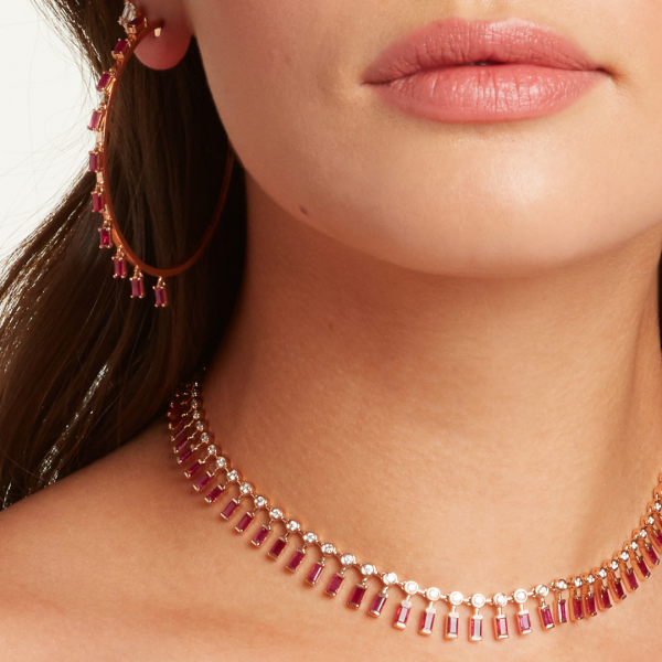 RUBY BAGUETTE DANGLE HOOPS