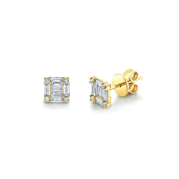 DIAMOND SQUARE STACKED BAGUETTE STUDS