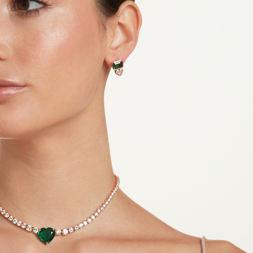 EMERALD TRI DIAMOND BEZEL STUDS