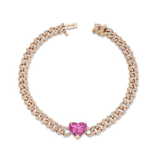 PINK SAPPHIRE HEART PAVE MINI LINK BRACELET