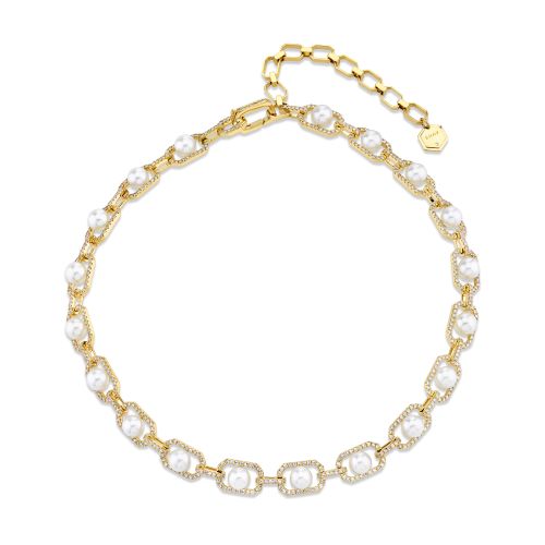 CAGED PEARL & DIAMOND CUT-OUT CHOKER