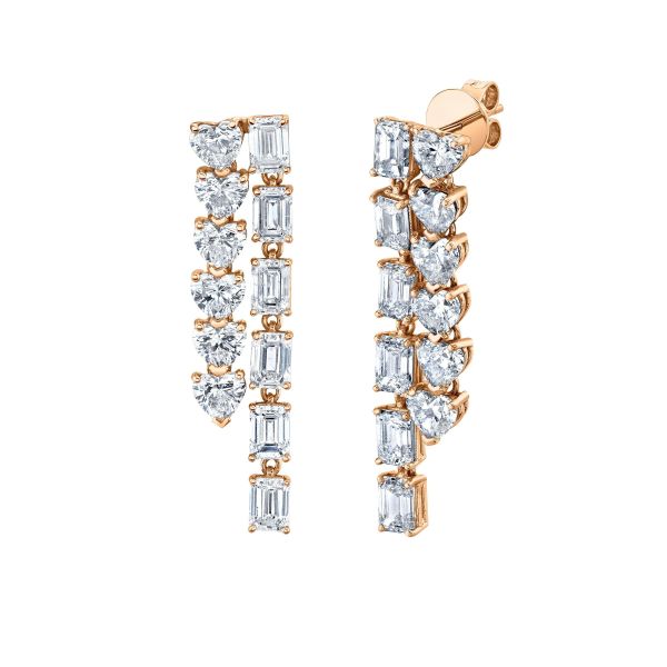 DIAMOND HEART & EMERALD WATERFALL EARRINGS