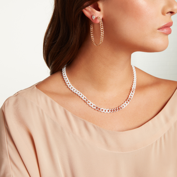 11 PAVE & WHITE CERAMIC MEDIUM LINK NECKLACE