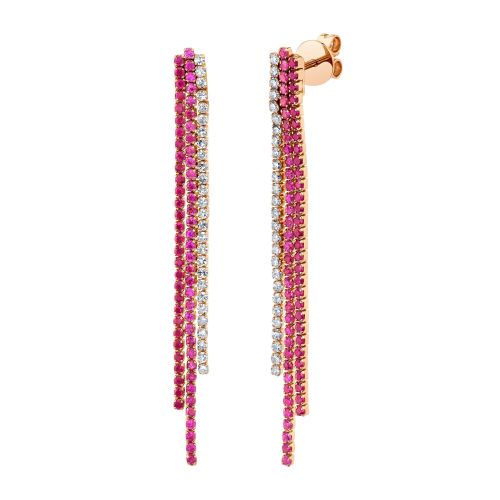 READY TO SHIP RUBY & PINK SAPPHIRE TRIPLE THREAD DROP EARRINGS