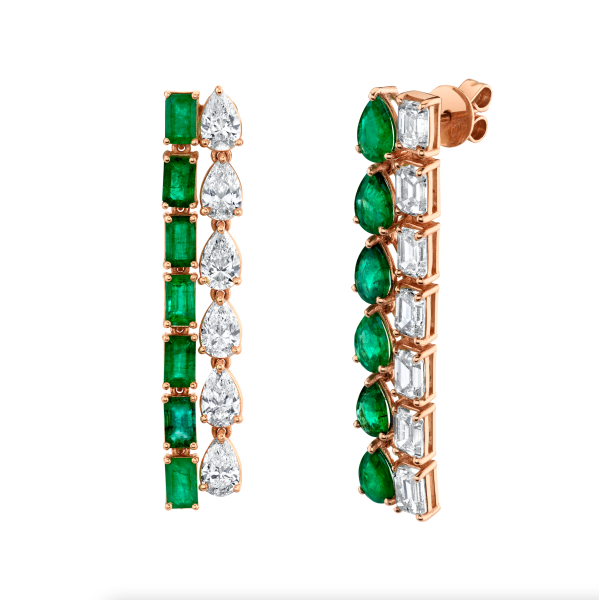 MIXED DIAMOND & EMERALD DRIP DROP EARRINGS