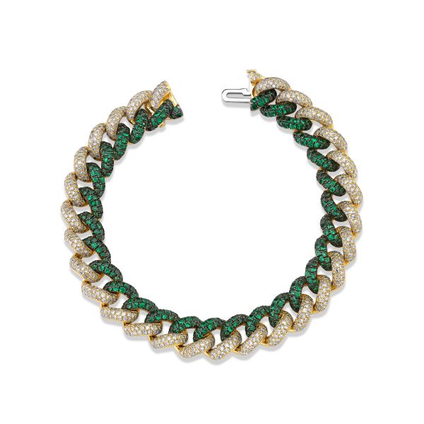 DIAMOND & GREEN GARNET PAVE TWO-TONE ESSENTIAL LINK BRACELET