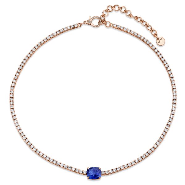 BLUE SAPPHIRE OVAL CUT CENTER TENNIS NECKLACE