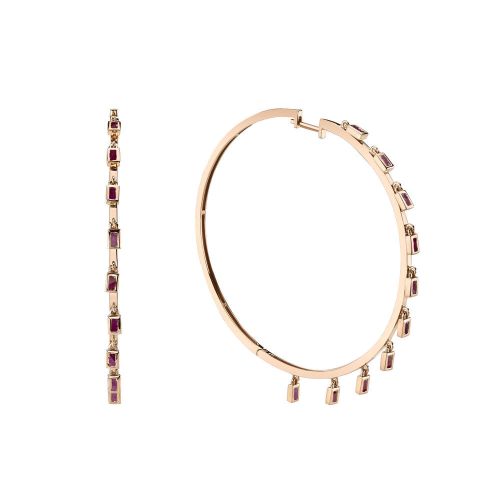 RUBY BAGUETTE DANGLE HOOPS