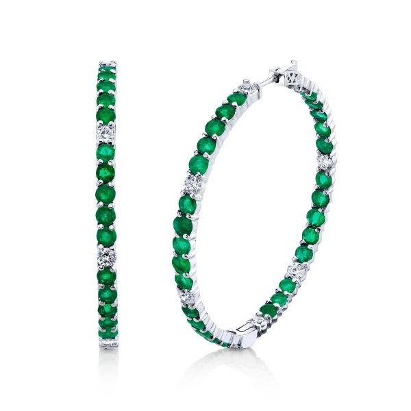 EMERALD & DIAMOND LARGE INSIDE OUT HOOPS