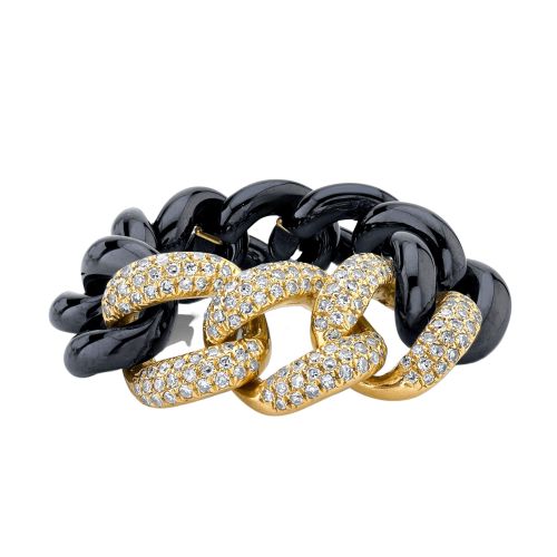 TRIPLE PAVE BLACK CERAMIC ESSENTIAL LINK RING