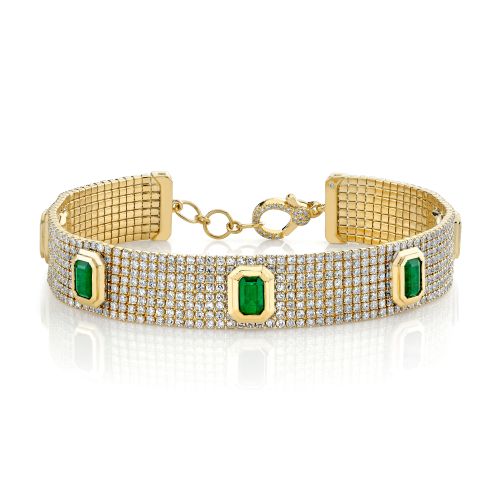 EMERALD & DIAMOND HALO PAVE CUFF BRACELET