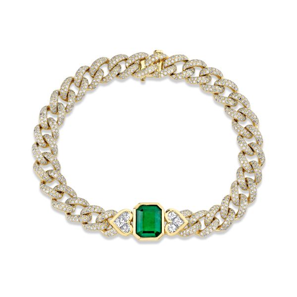 EMERALD TRI DIAMOND MEDIUM LINK BRACELET
