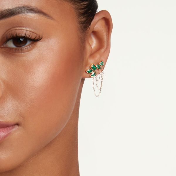 READY TO SHIP EMERALD MIXED DUO CHAIN LINK STUD