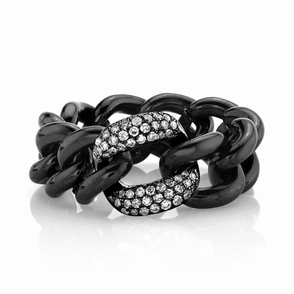 WHITE DIAMOND & BLACK CERAMIC MEDIUM LINK RING