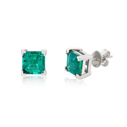 EMERALD SQUARE SOLITAIRE STUDS