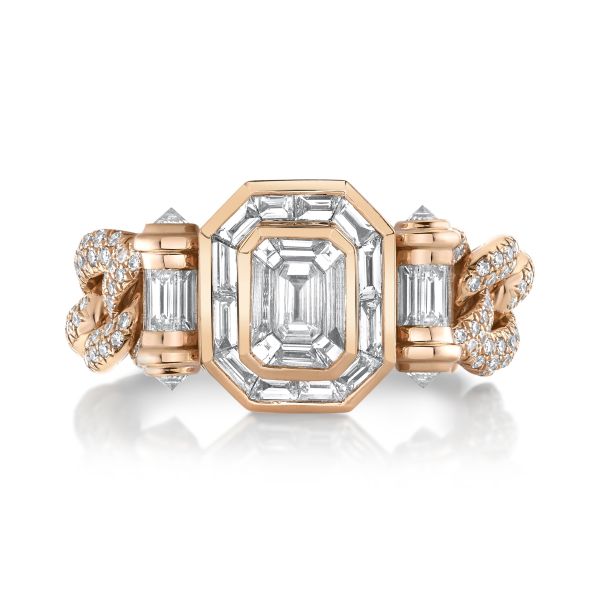 PARTIAL DIAMOND HALO MEDIUM LINK RING