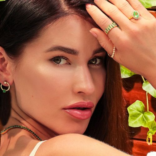 Emerald & Diamond Earrings Crescent