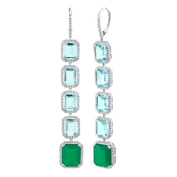 BLUE TOPAZ & GREEN AGATE 5 TIER PORTRAIT EARRINGS
