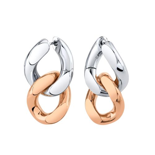 SOLID GOLD TWO TONE FLAT LINK EARRINGS