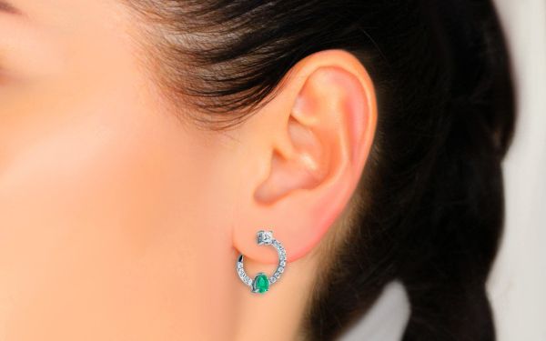 Emerald & Diamond Earrings Crescent