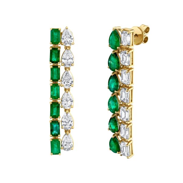 MIXED DIAMOND & EMERALD DRIP DROP EARRINGS