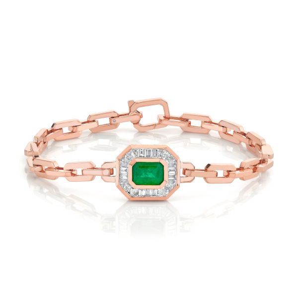 EMERALD & DIAMOND HALO MINI DECO LINK BRACELET