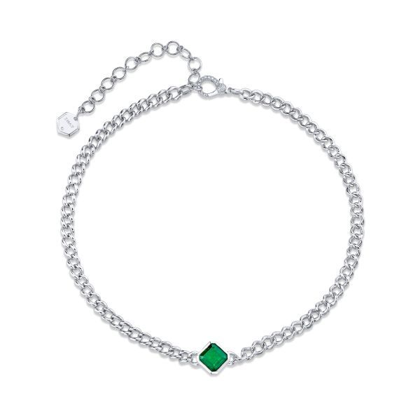 EMERALD CUSHION BEZEL MINI LINK NECKLACE