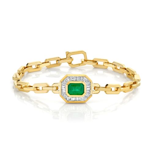 EMERALD & DIAMOND HALO MINI DECO LINK BRACELET