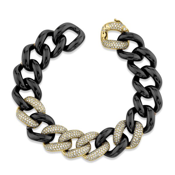 DIAMOND 6 PAVE BLACK CERAMIC JUMBO LINK BRACELET