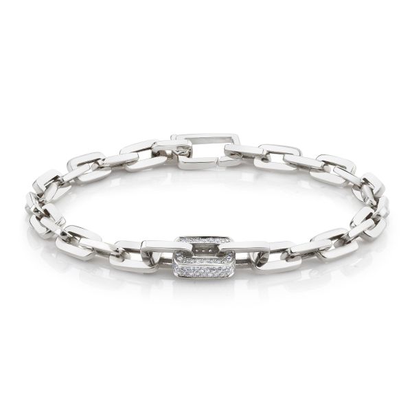 SINGLE PAVE DIAMOND SOLID GOLD MINI DECO LINK BRACELET