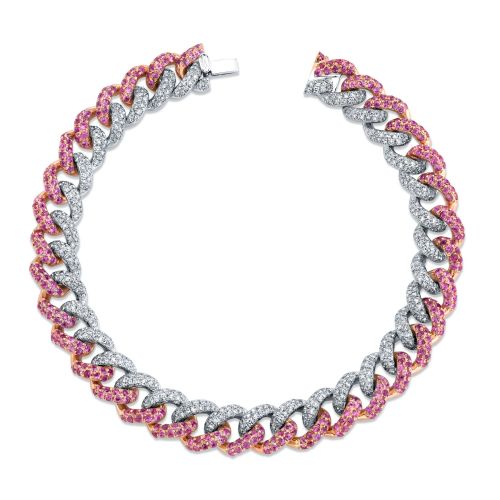 PINK SAPPHIRE & DIAMOND TWO-TONE PAVE MEDIUM LINK BRACELET