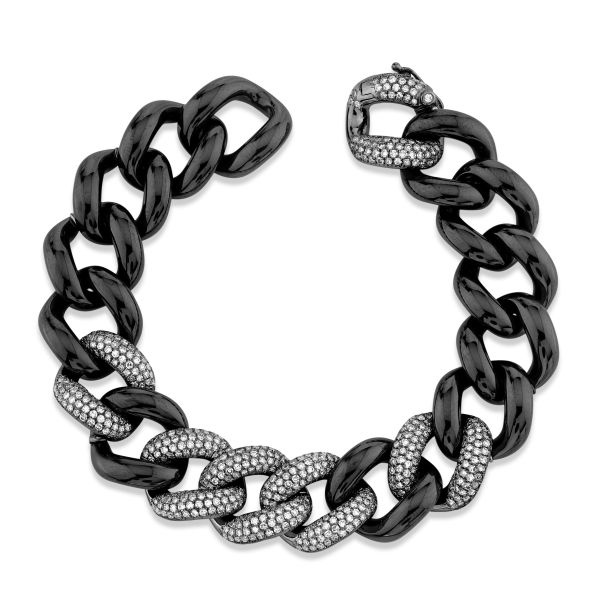 DIAMOND 6 PAVE BLACK CERAMIC JUMBO LINK BRACELET
