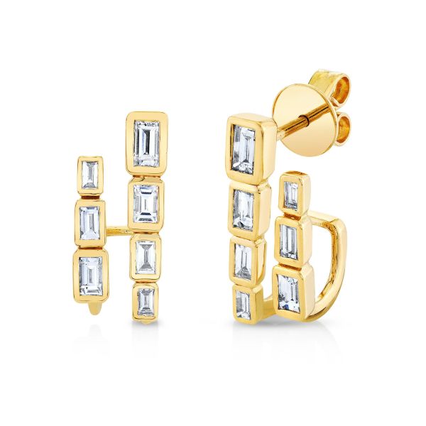 READY TO SHIP DIAMOND BEZEL BAGUETTE DOUBLE STICK STUDS