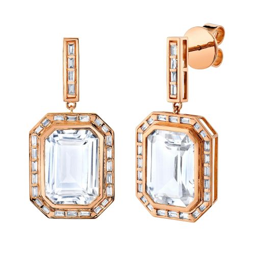 WHITE TOPAZ DIAMOND BAGUETTE PORTRAIT EARRINGS