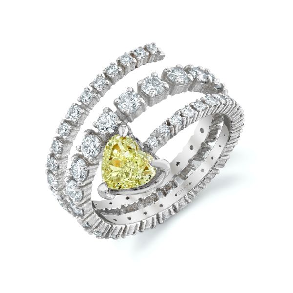 YELLOW DIAMOND HEART SPIRAL RING