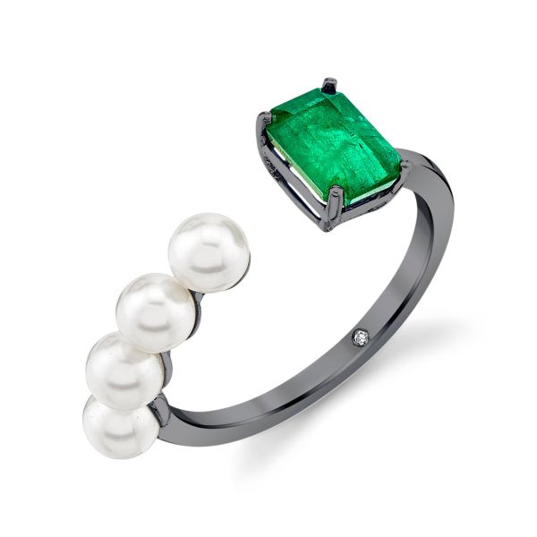 PEARL & EMERALD STACKED FLOATING RING