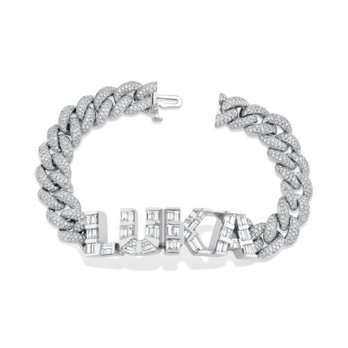 DIAMOND BAGUETTE 4 LETTER NAME PAVE ESSENTIAL LINK BRACELET