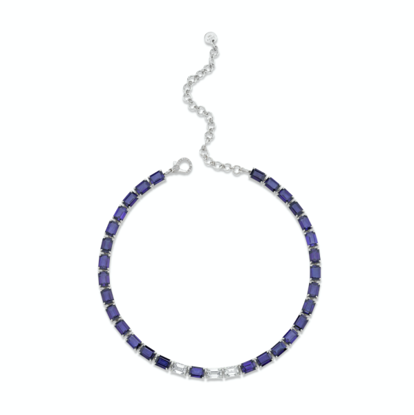 BLUE SAPPHIRE & DIAMOND TENNIS NECKLACE
